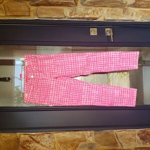 Lilly Pulitzer Pink and White South Ocean Skinny Crop pants; Size 10